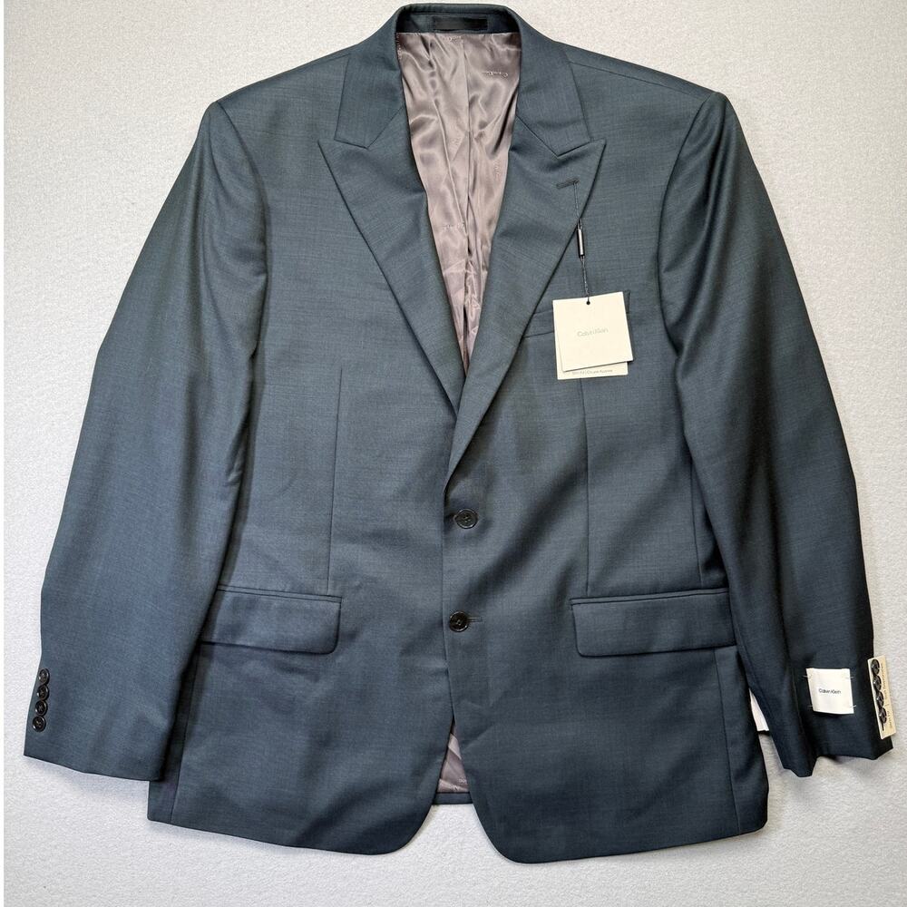 Calvin Klein Men's Slim Fit Wool Blend Suit Jacket Navy 46R $450